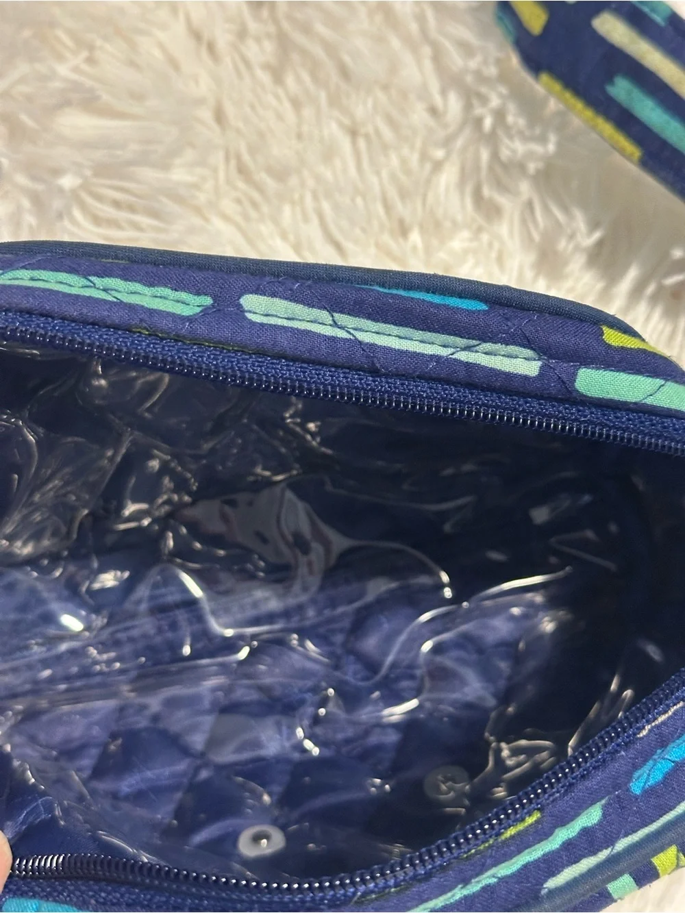 Vera Bradley Navy, Teal, Lime & White Patterned Crossbody with Coin Pouch